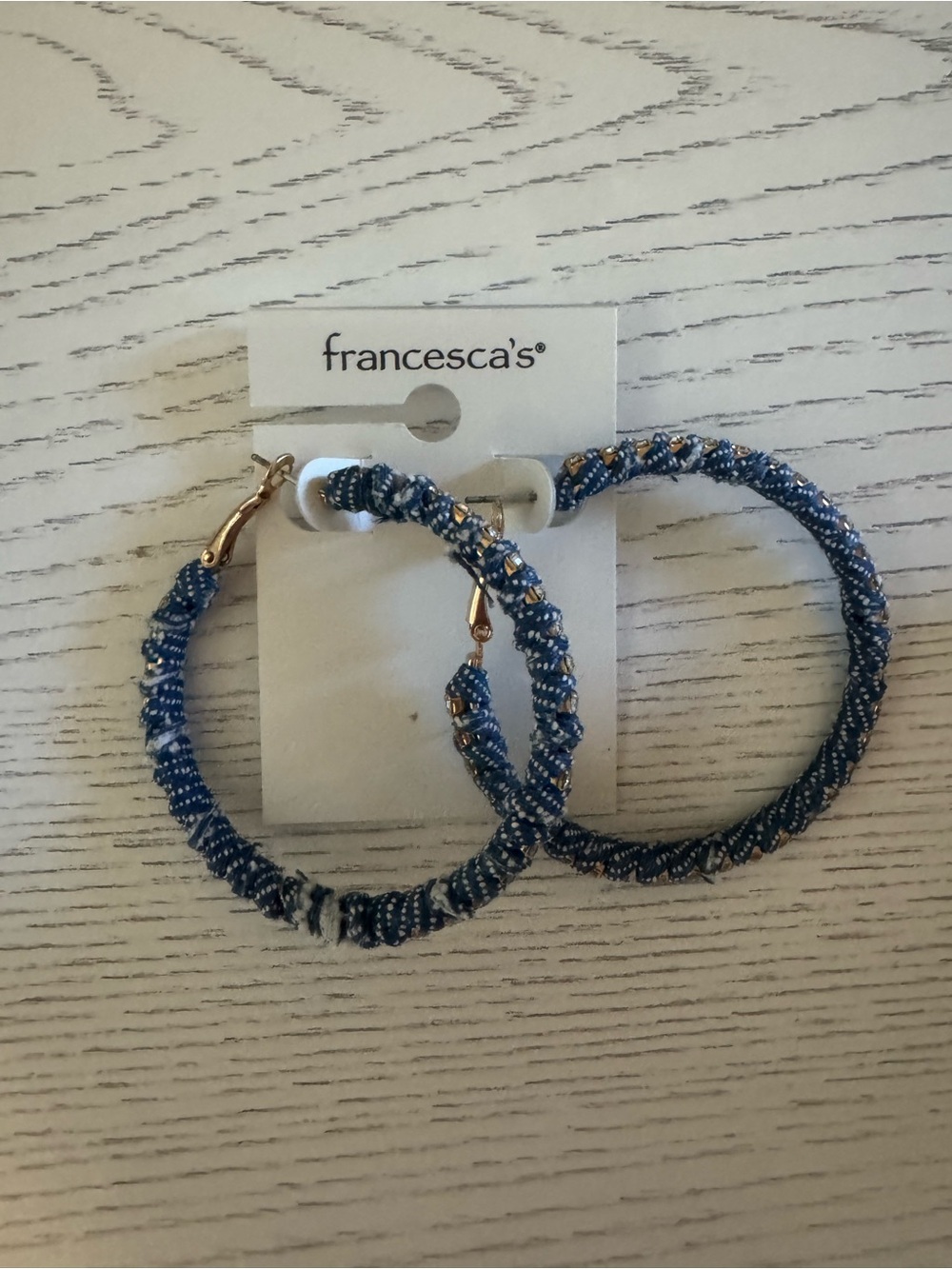 *NWT* Francesca's Collections Denim Blue Wrapped Hoop Earrings with Gold Accents
